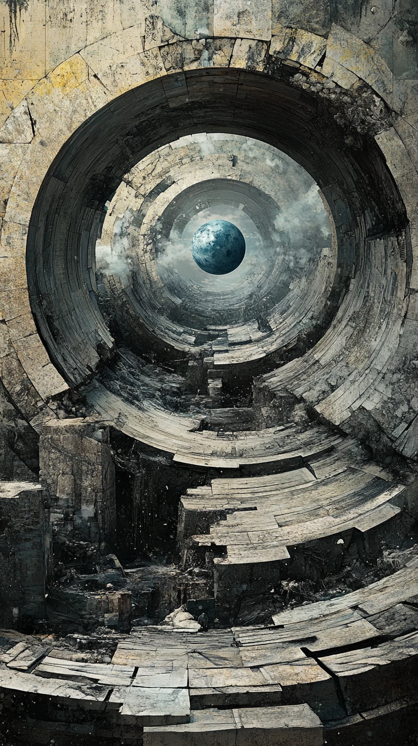 Layered stone circles with central blue gray crystal