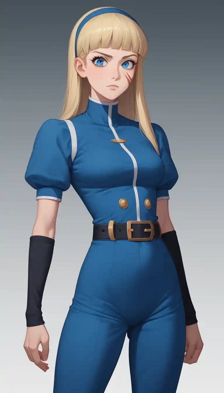 Confident anime blonde girl in a sharp fitted suit