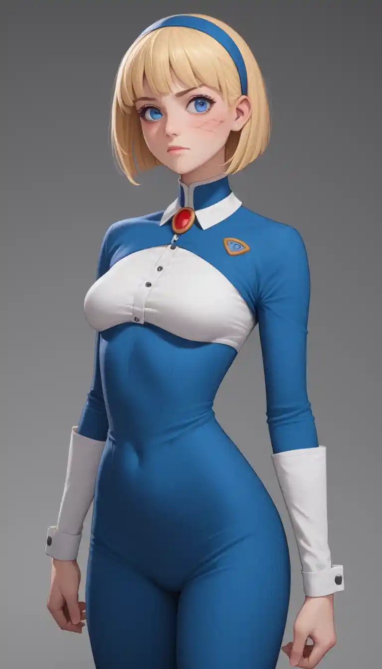 Confident anime blonde girl in a fitted suit portrait