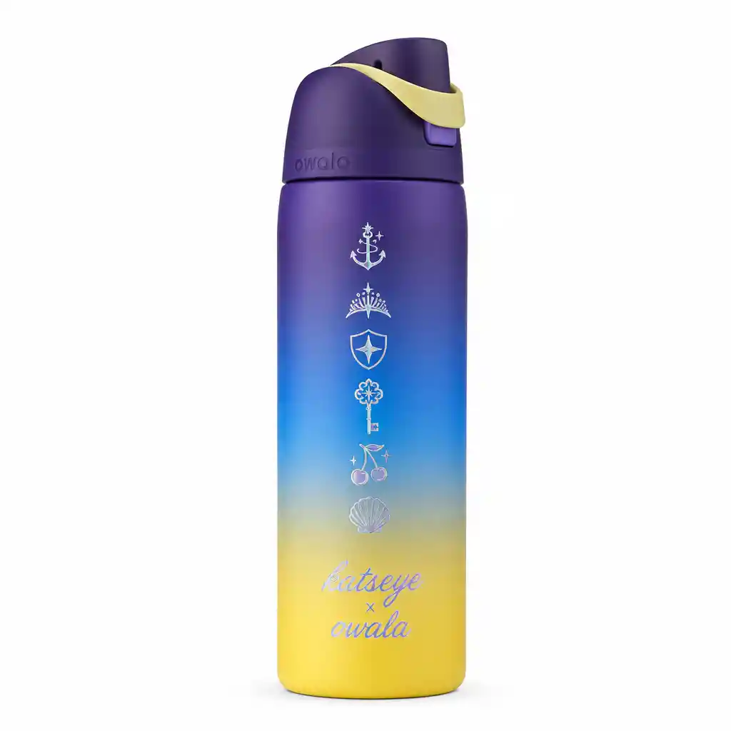 Custom Owala water bottle with minimalist silver icon design