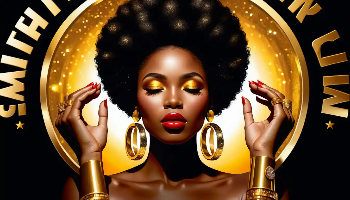 Ethereal portrait of a black woman with glowing golden afro