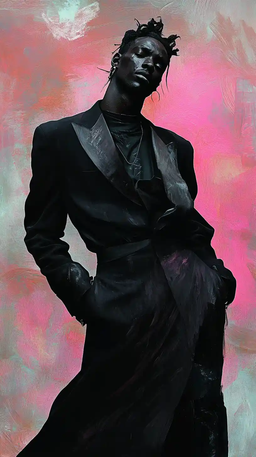 Confident man posing with bold streetwear fashion style