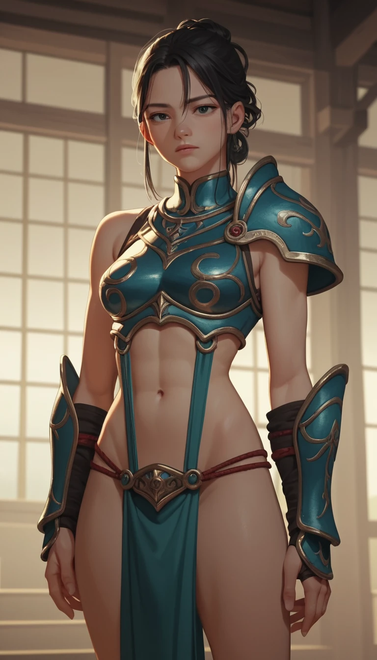 Beautiful anime girl in sling armor top and loincloth