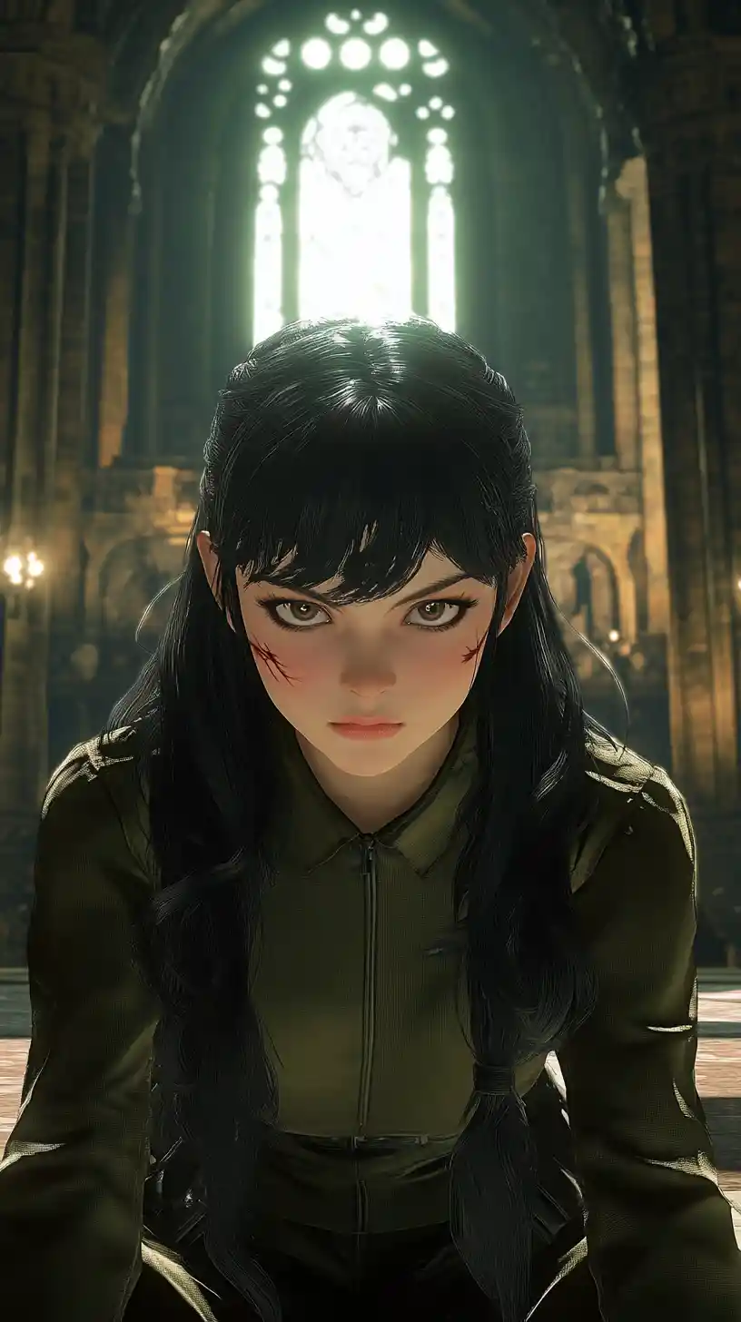 Tortured sci fi woman lying in a dim world war two palace