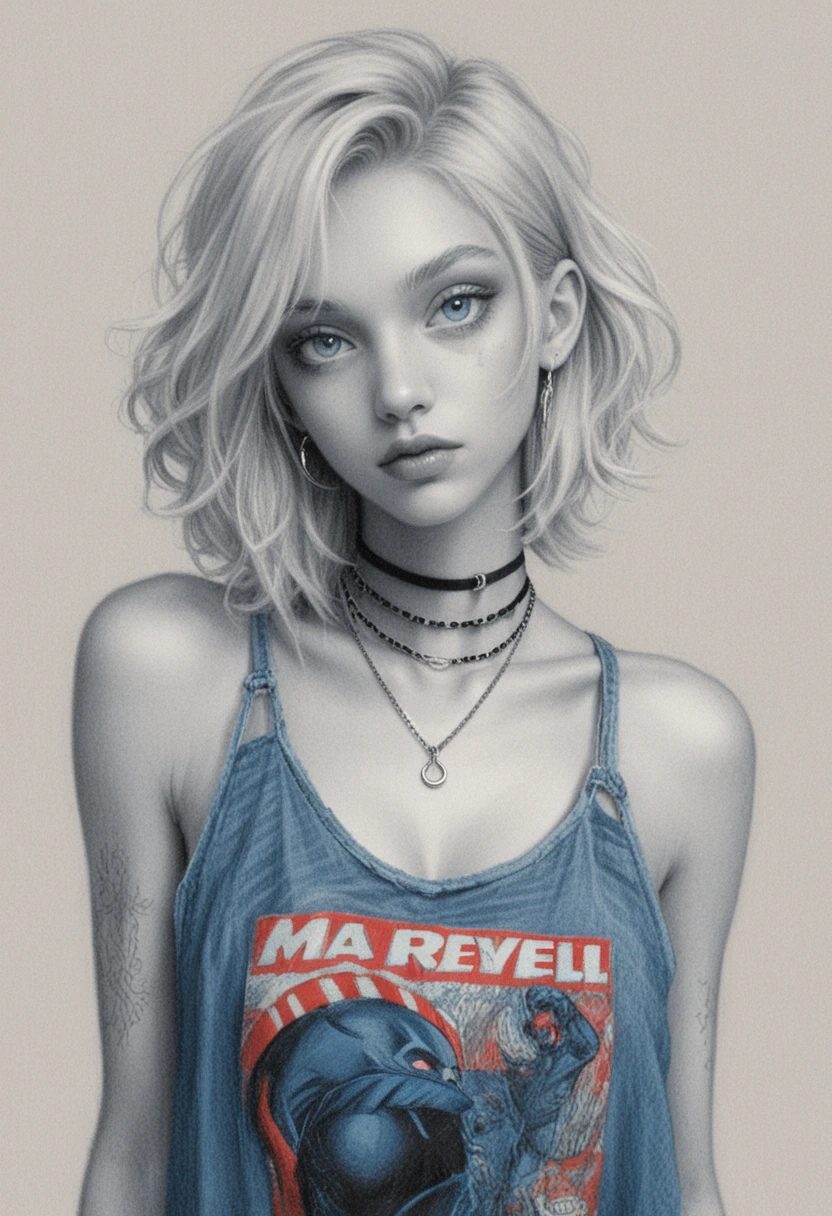 Colored pencil portrait of a silver haired freckled girl