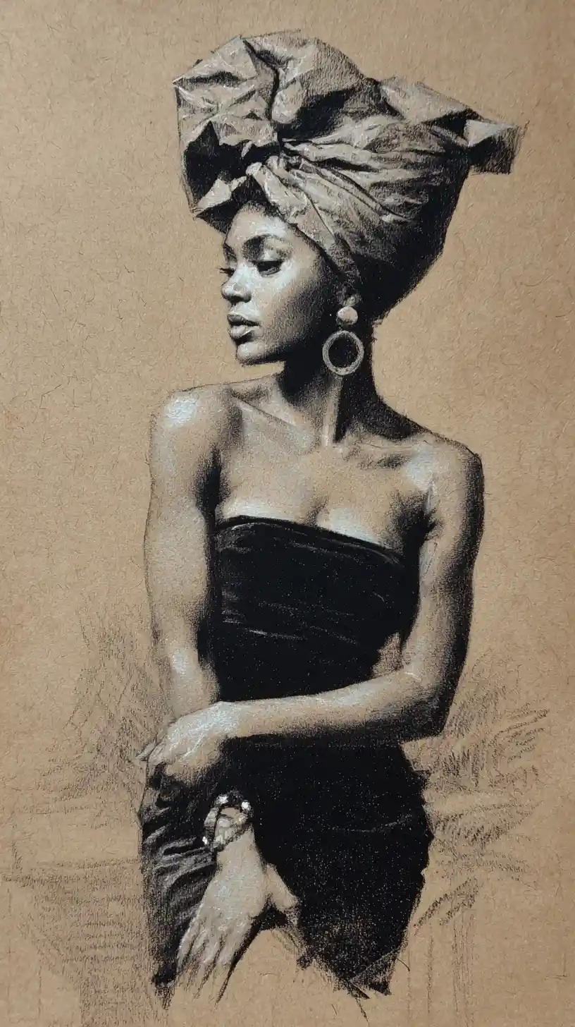 Charcoal portrait of a young woman in side profile lighting