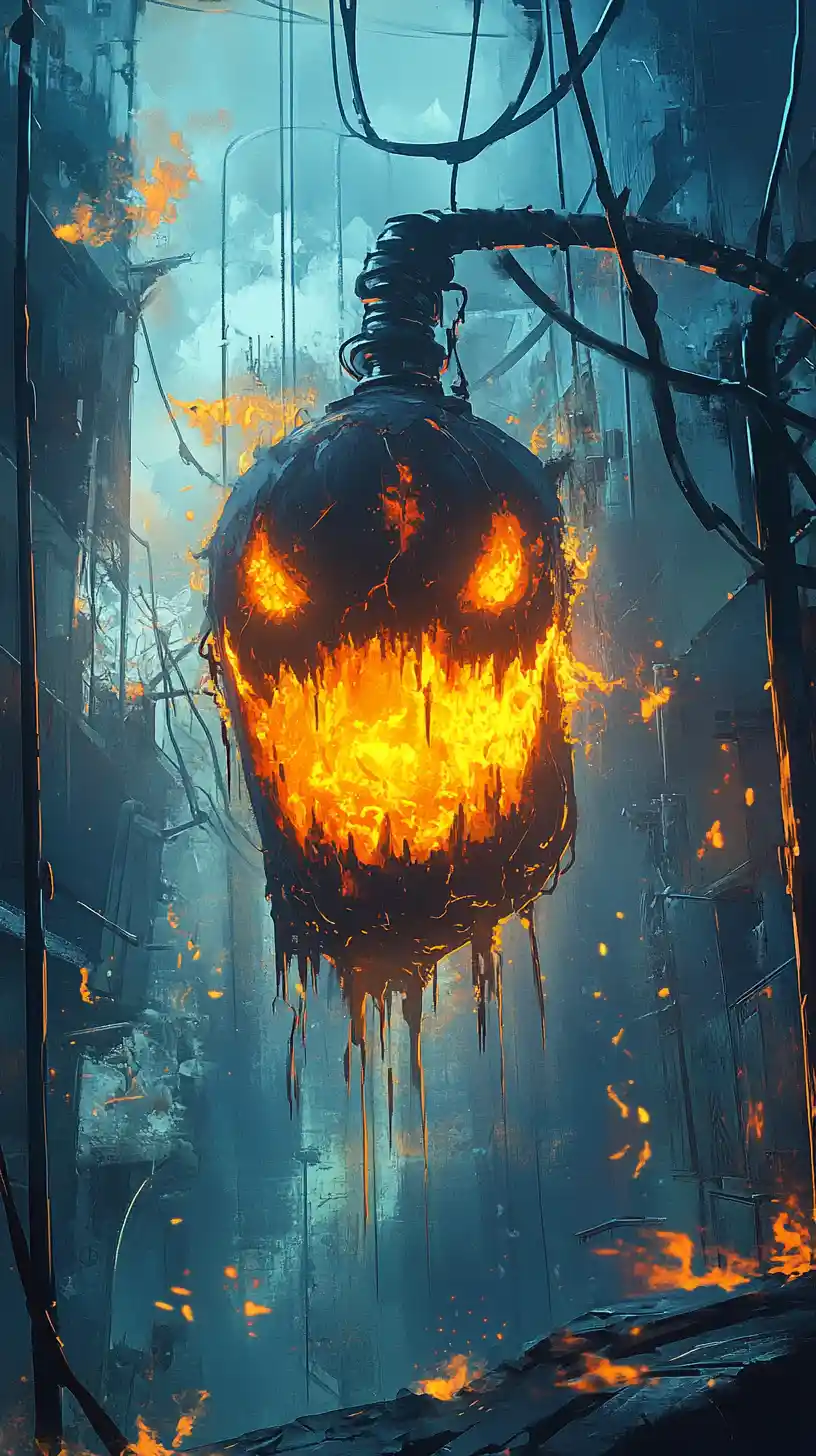 Terrifying Fire Monster Smiling Amid Burning Laboratory Ruins