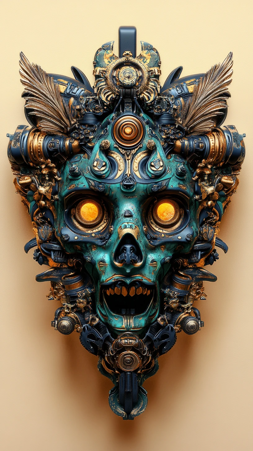 Symmetrical Ornamental Tribal Biomechanical Mask Portrait