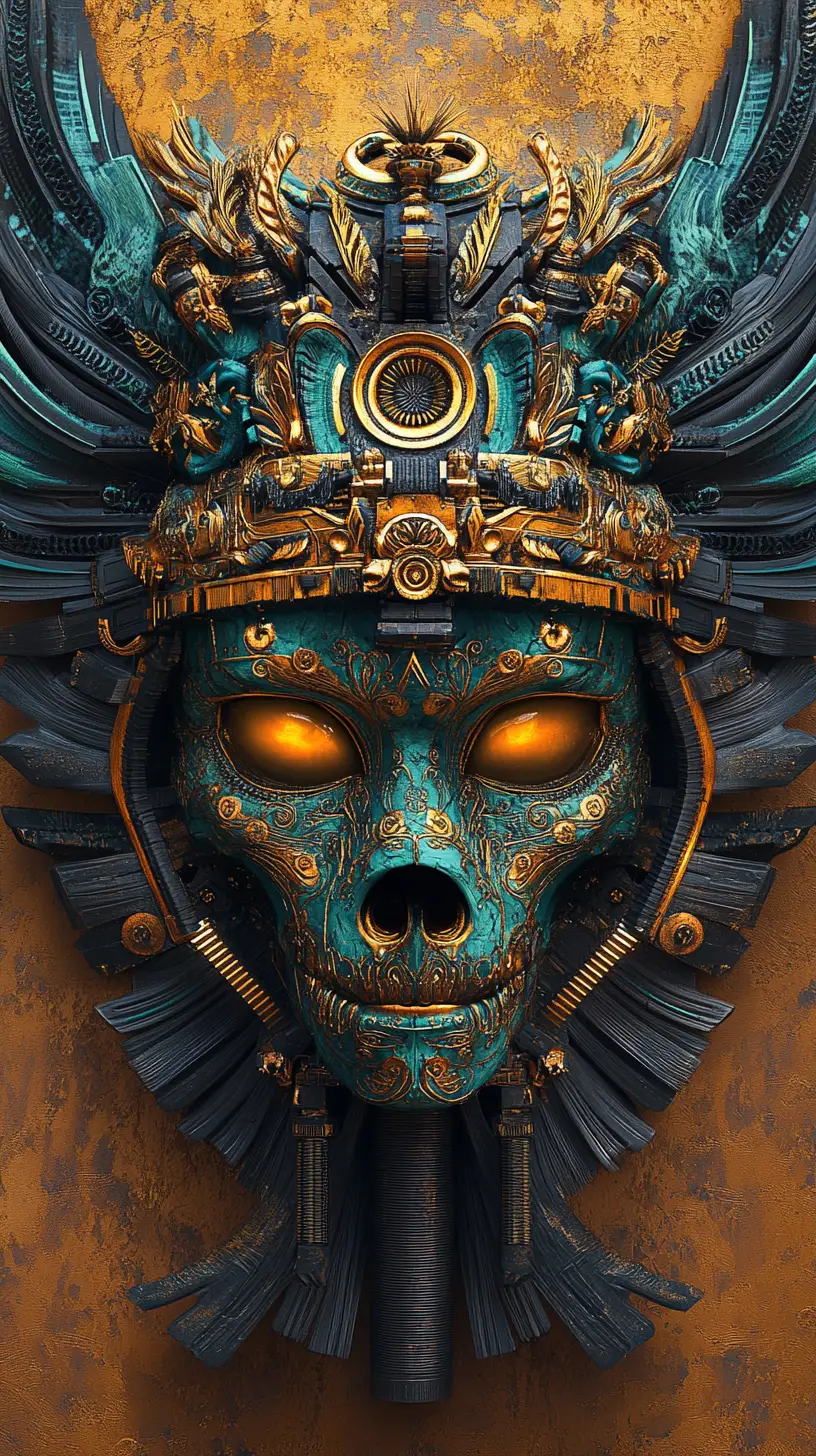 Retrato Intrincado de Máscara Tribal Biomecánica Simétrica