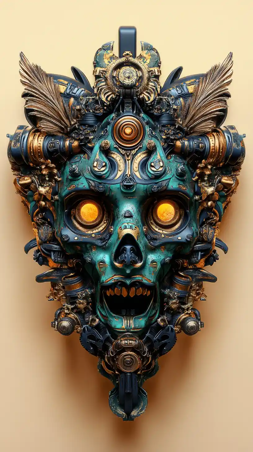 Symmetrical Ornamental Tribal Biomechanical Mask Portrait