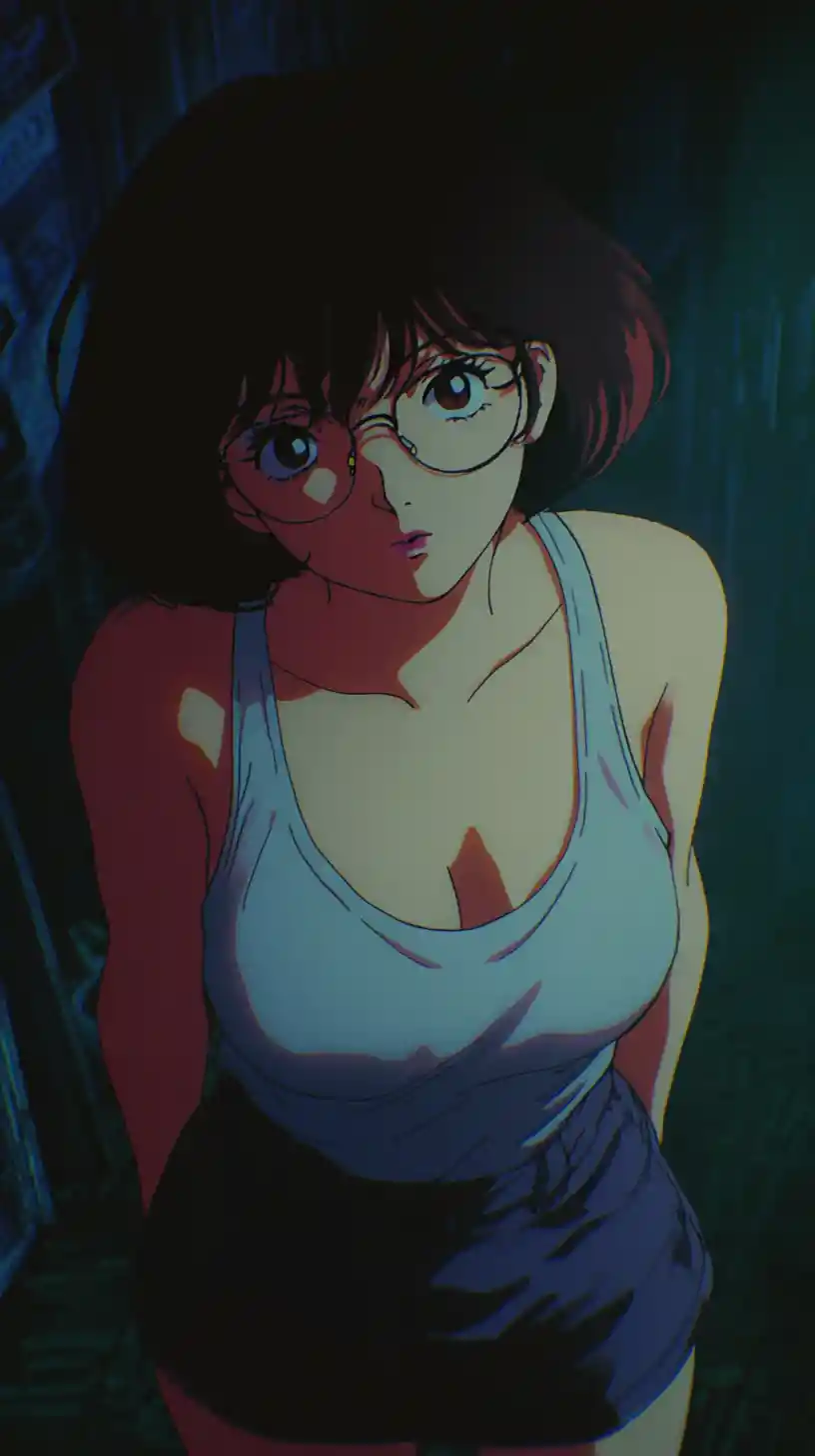 Thoughtful schoolgirl in glasses in a dim close up portrait