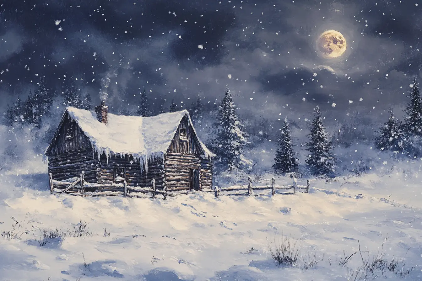 Rustikales Bauernhaus in einem heftigen Wintersturm begraben
