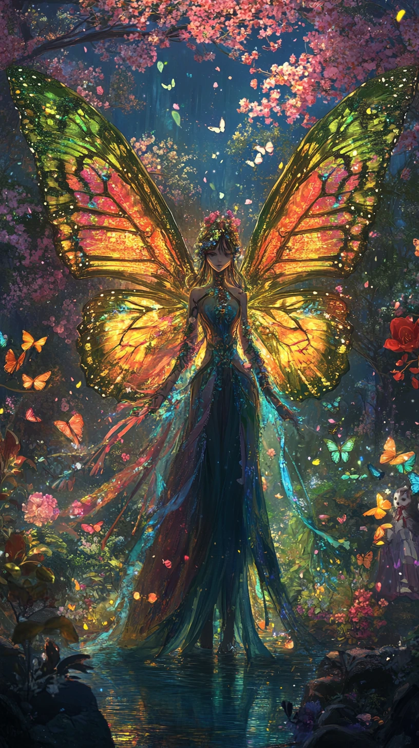 Reine éthérée aux ailes de papillon des quatre jardins saisonniers