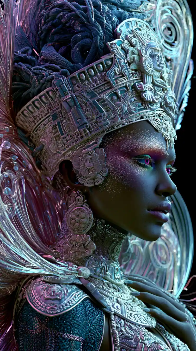 Fierce fantasy woman in ornate ancient inspired regalia