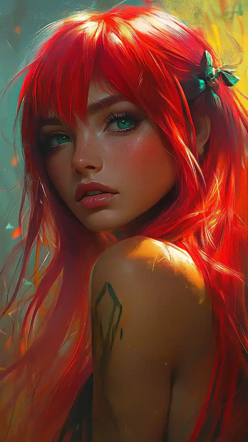 Red haired fantasy girl with mysterious blue lightning aura