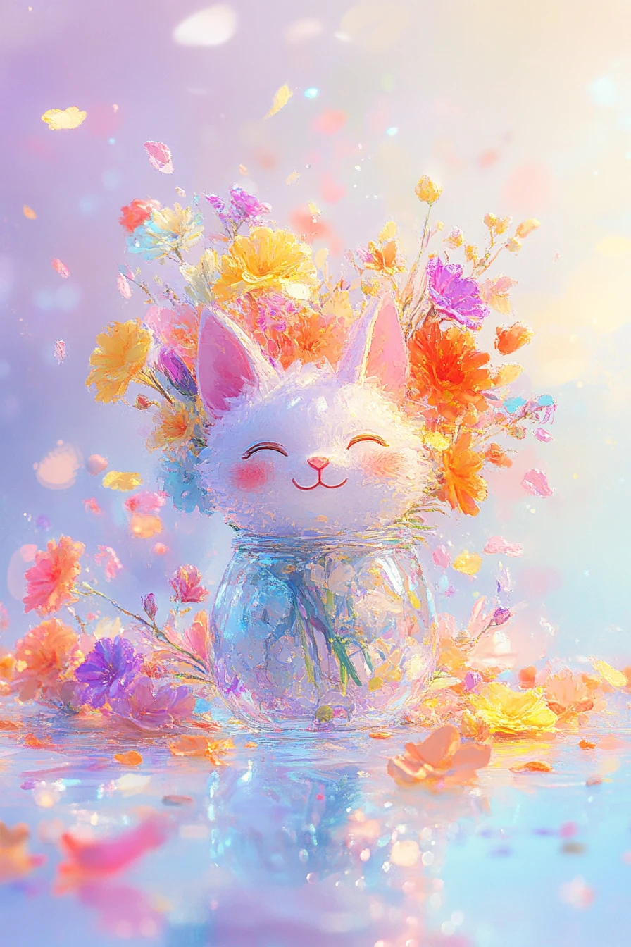 Arte de anime tierno y fantasioso en brillantes colores pastel