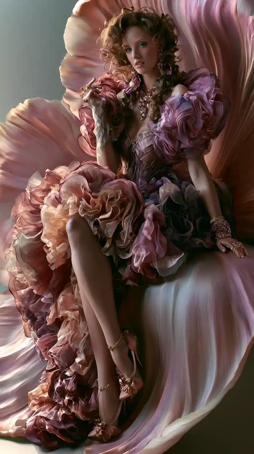 Elegant Dutch heiress lounging on a giant flower petal