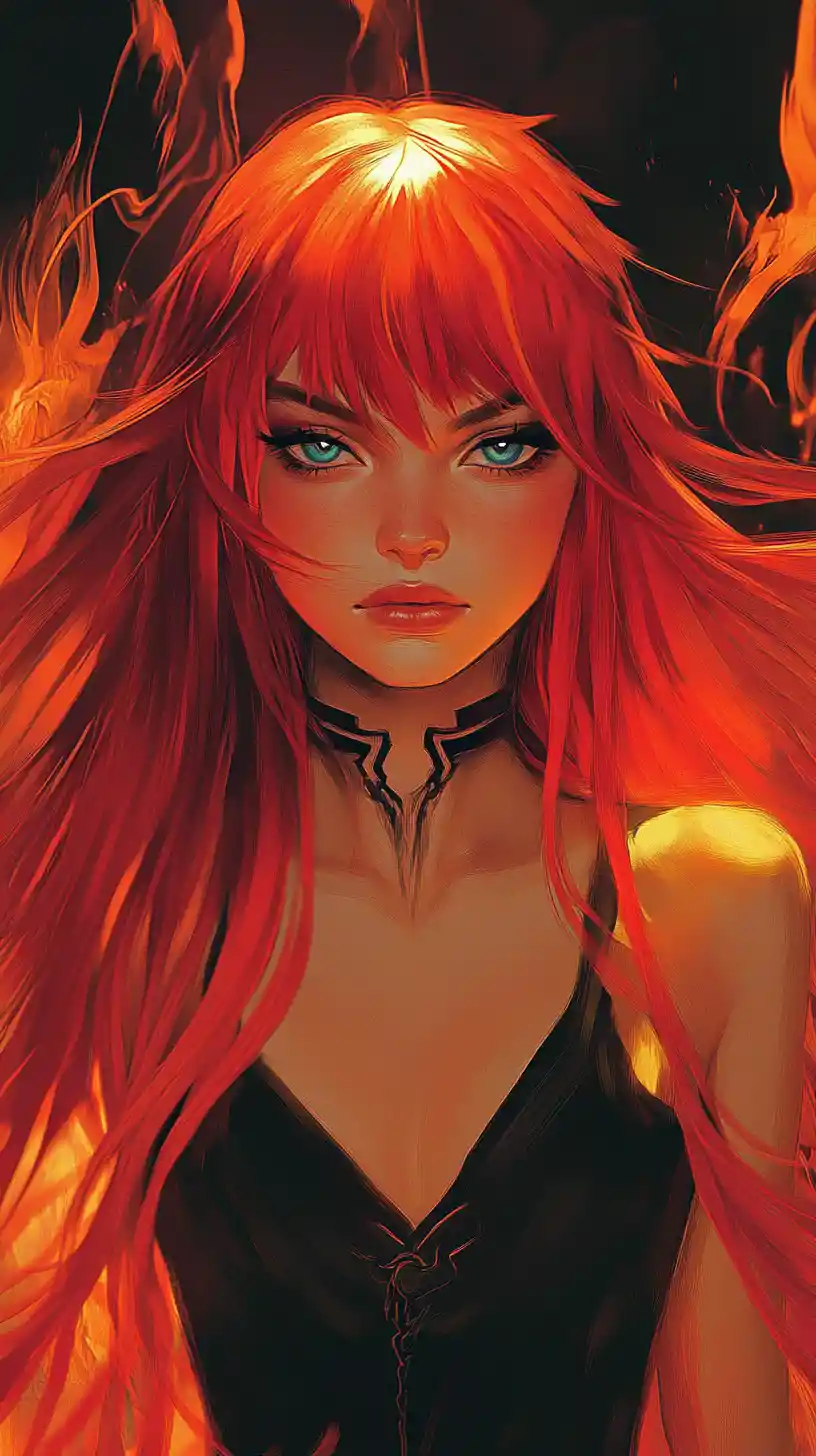 Red haired fantasy girl with blue lightning eyes