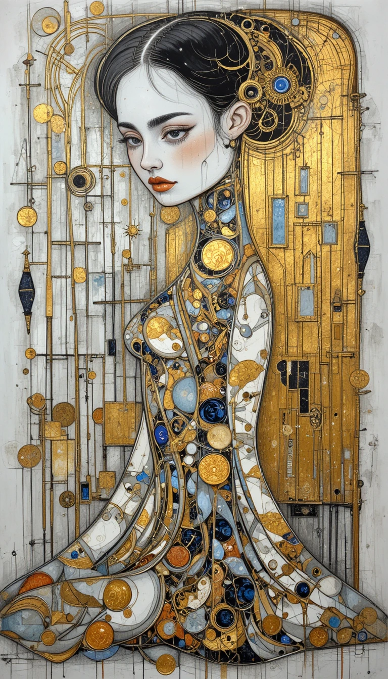 Abstract white and gold drawing in decorative style