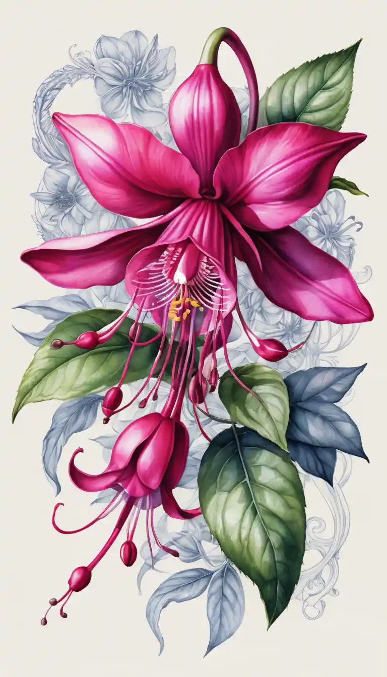 Watercolor vector illustration of a single fuchsia flower