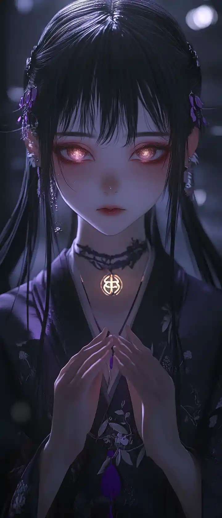 Sad 3D anime girl with glowing unearthly eyes