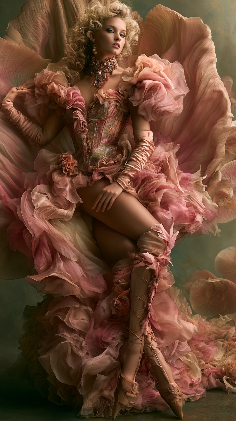 Elegant Dutch heiress posing on a giant flower petal