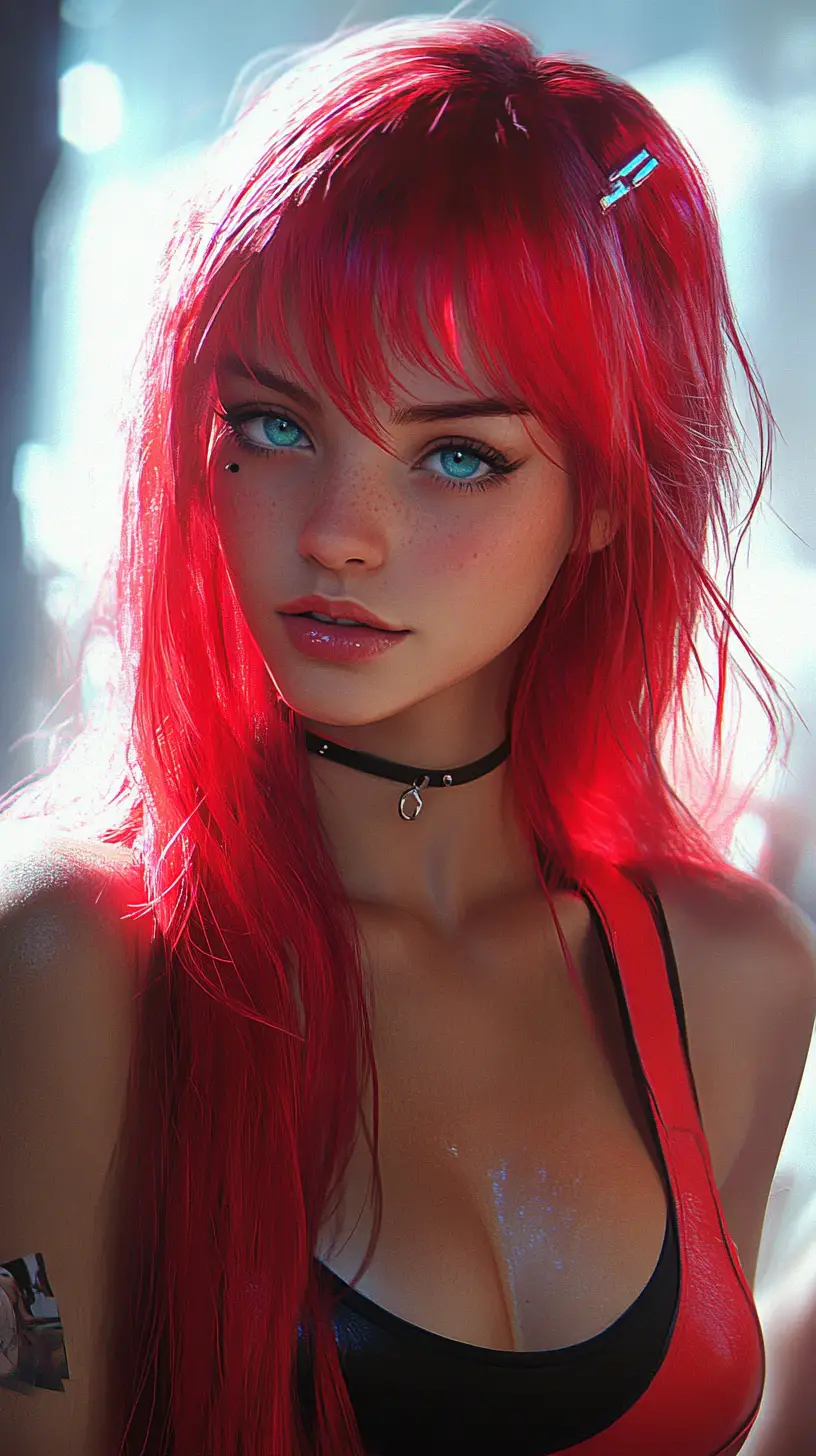 Red haired fantasy girl with blue lightning eyes
