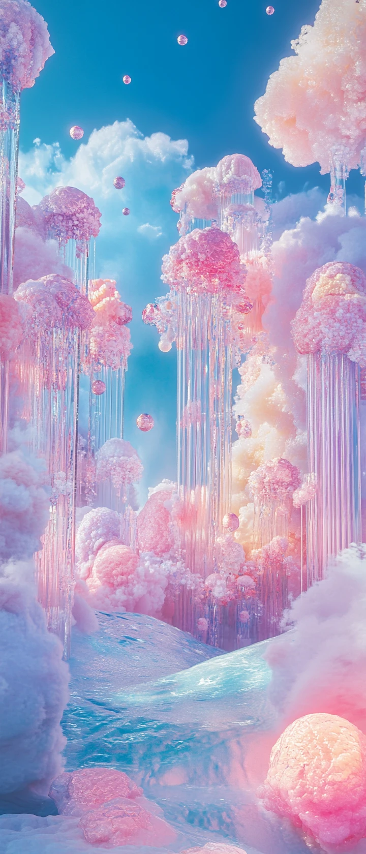 Surreal dreamscape with vibrant pastel abstract scenery