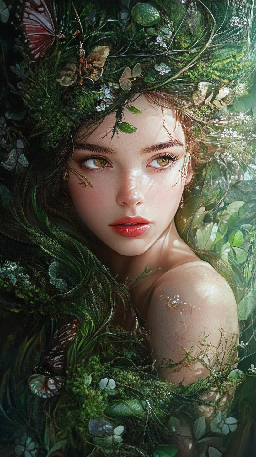 Forest princess with amber eyes in pop art illustration