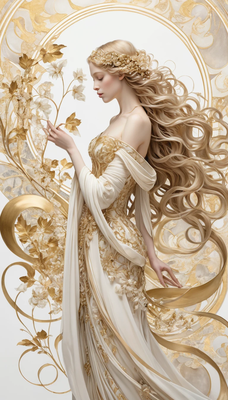 Elegant white and gold abstract ornamental art drawing