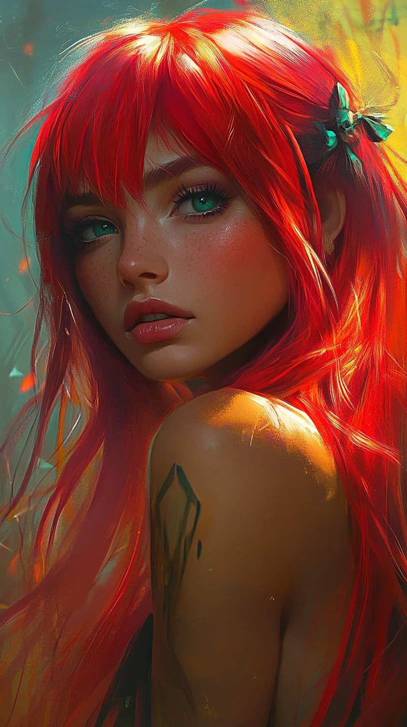 Red haired fantasy girl with mysterious blue lightning aura