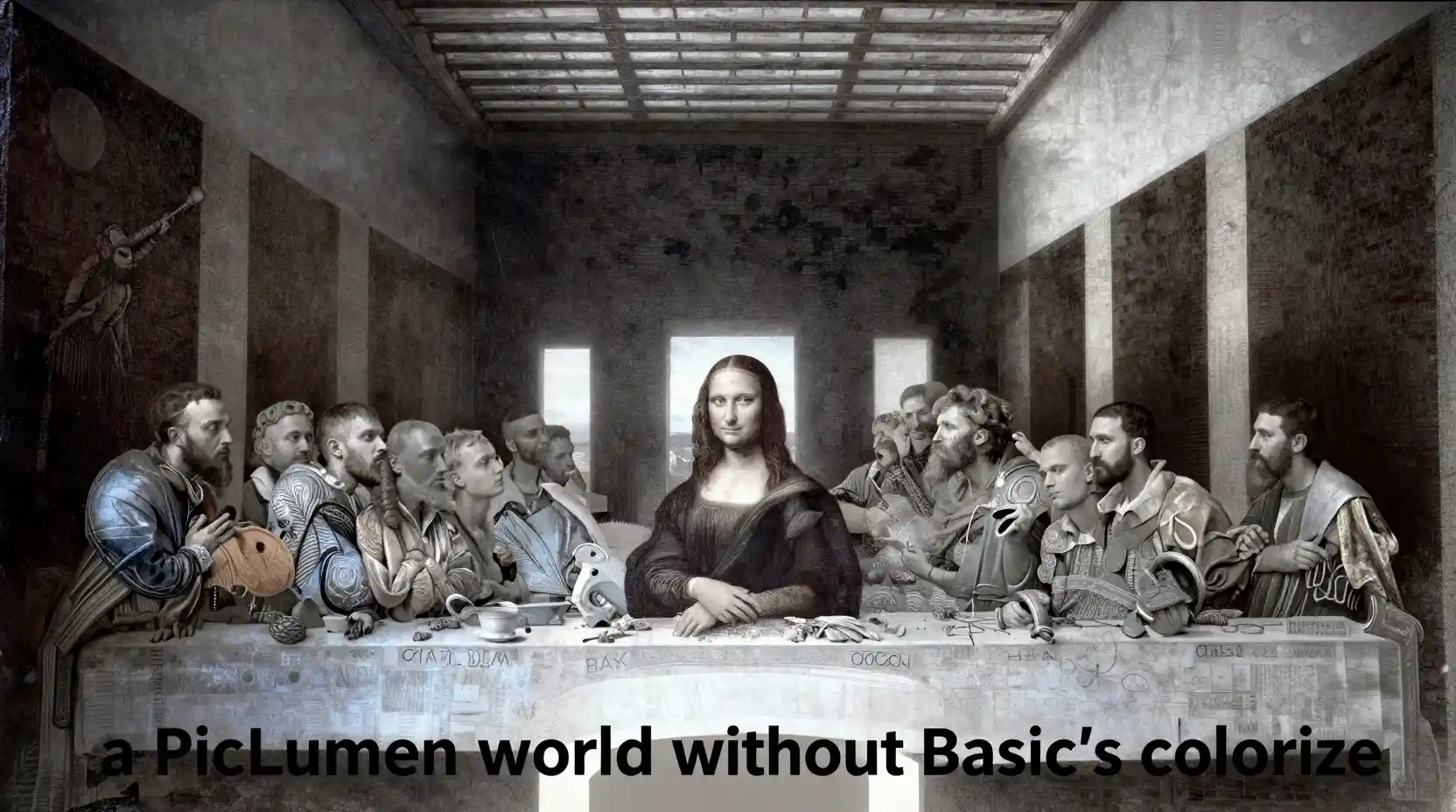 Black and white version of a classic last supper scene
