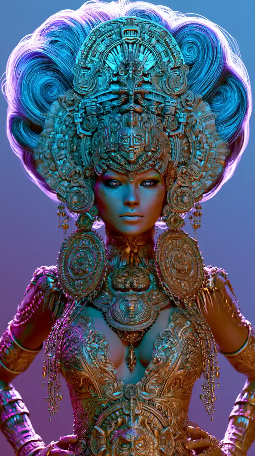 Fierce fantasy woman in ornate ancient inspired regalia portrait