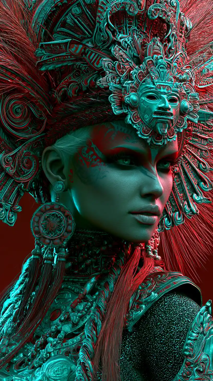 Fierce fantasy woman in ornate ancient inspired regalia