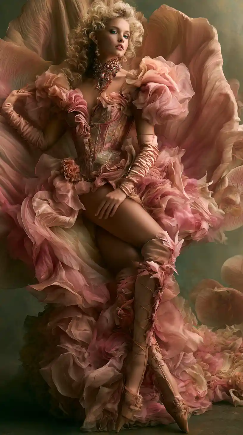 Elegant Dutch heiress posing on a giant flower petal