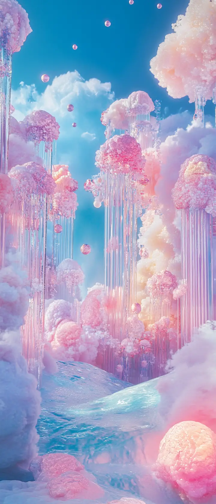 Surreal dreamscape with vibrant pastel abstract scenery