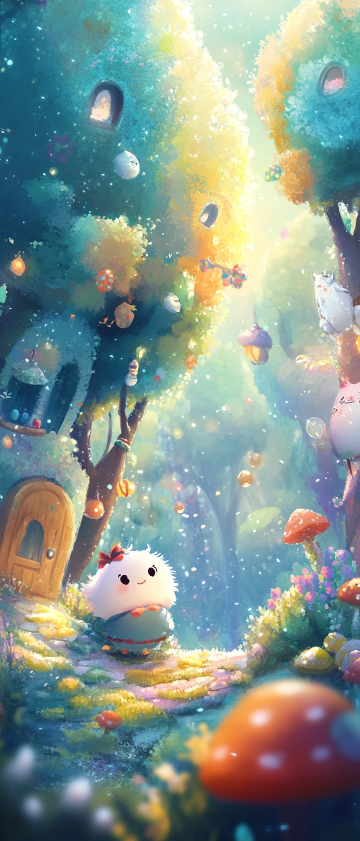 Whimsical anime children illustration in bright pastel colors