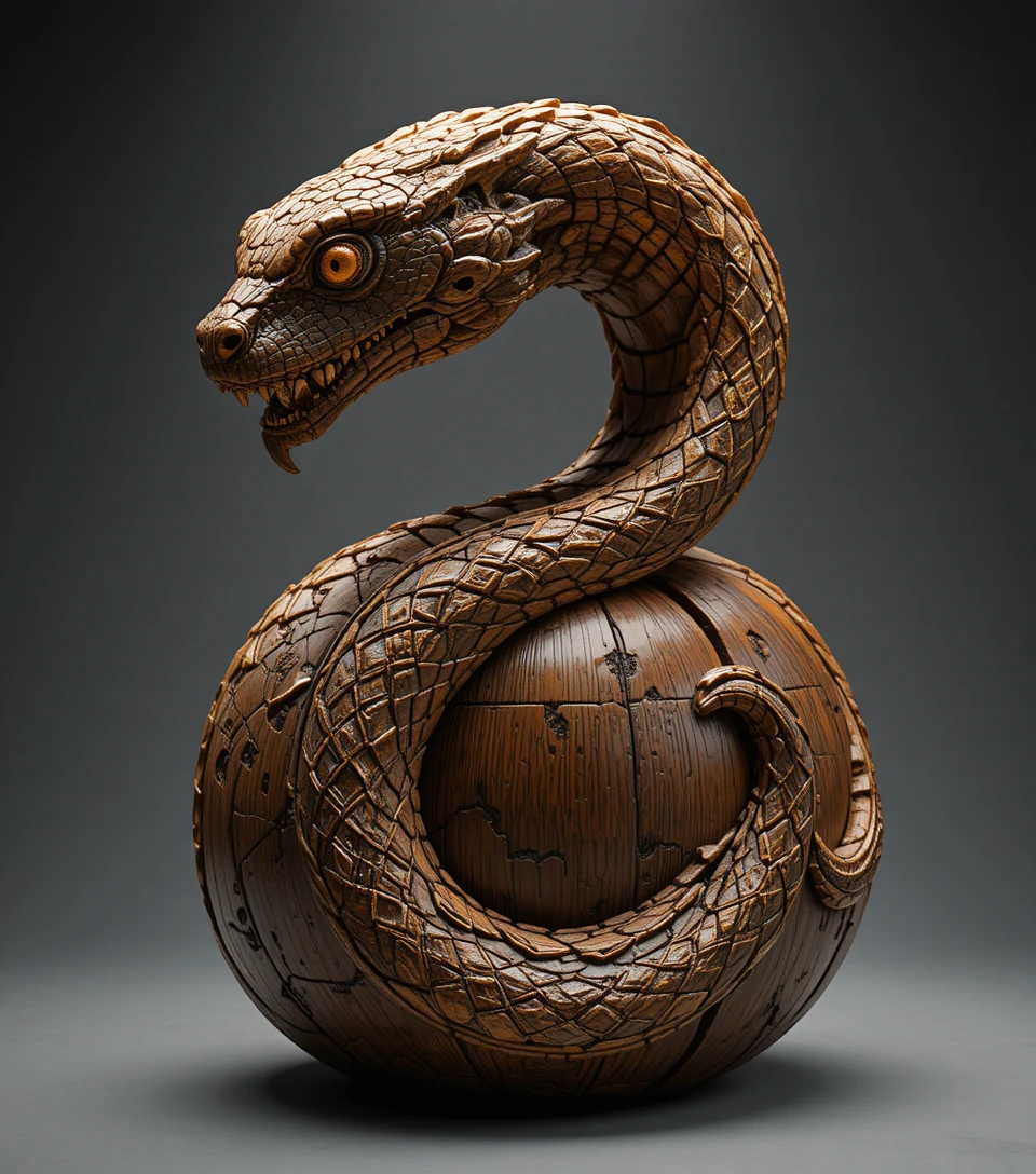 Close up of carved serpent cane handle with dramatic light