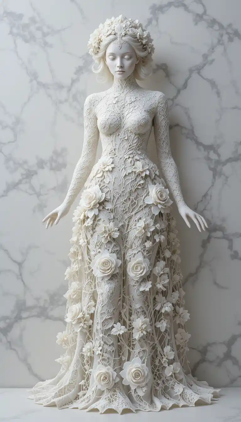 Intricate White Lace Sculpture On Clean Studio Background
