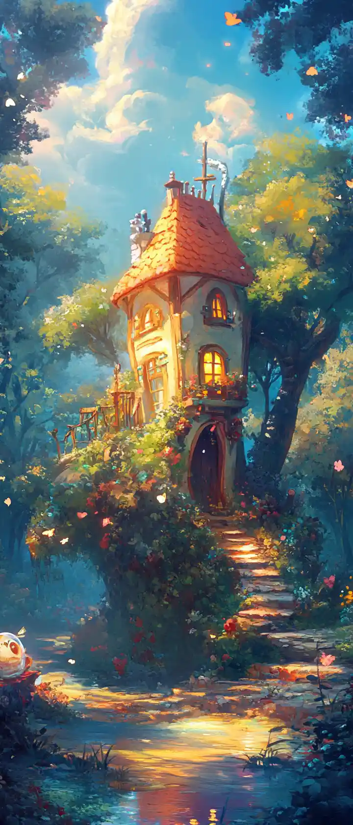 Whimsical cute anime art with bright pastel colors