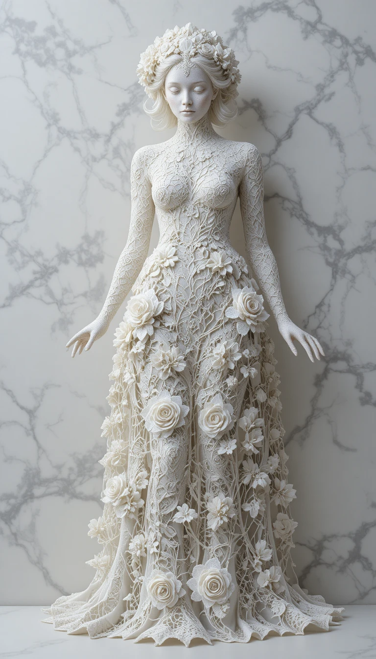 Intricate White Lace Sculpture On Clean Studio Background