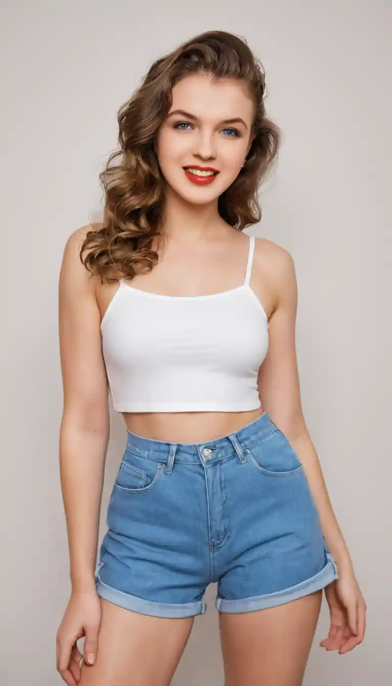 Close up portrait of a glamorous brunette woman in white top