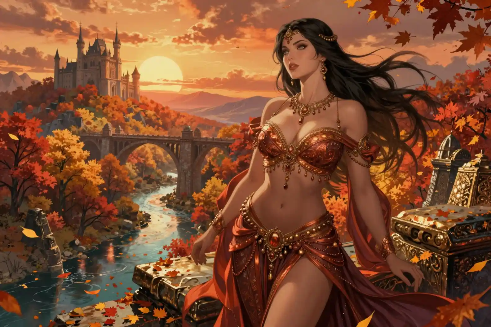 Regal autumn queen overlooking ancient bronze ruins