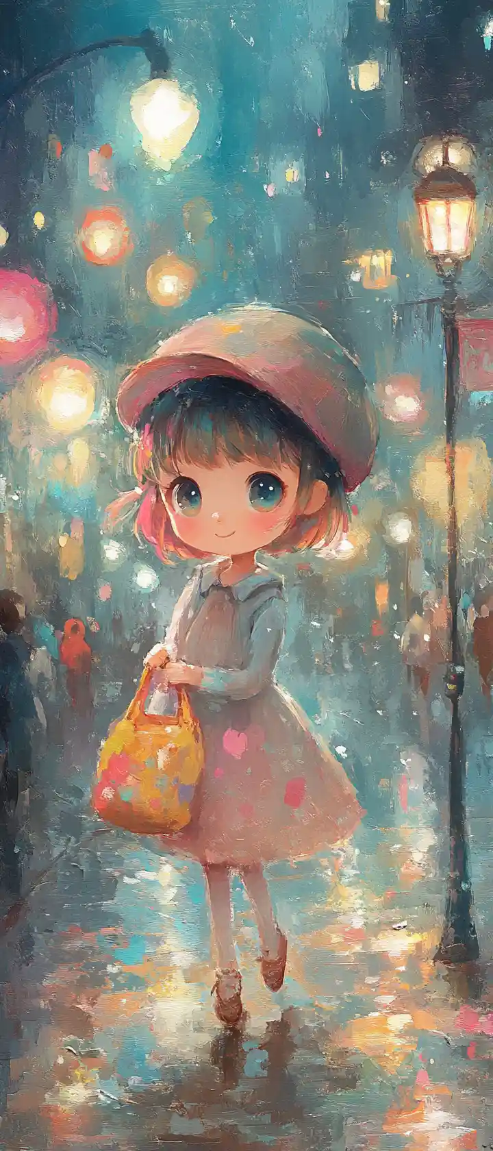 Cute anime illustration with bright whimsical pastel colors