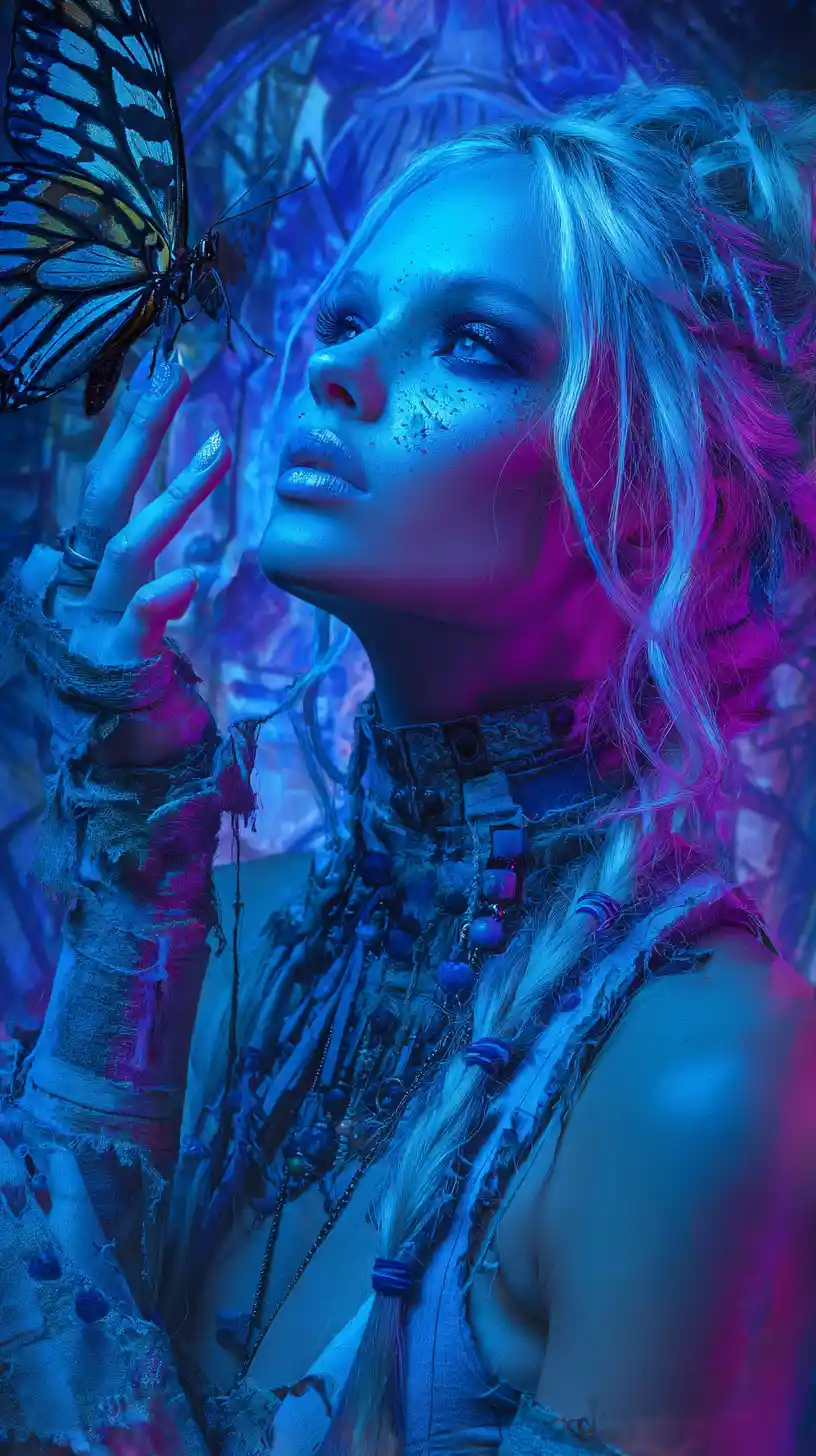 Surreal hybrid woman in neon thunder dome arena