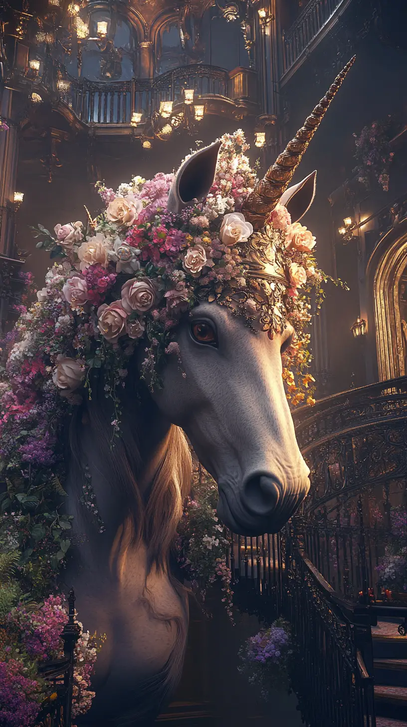 Majestic horse in a flower filled fantasy arena