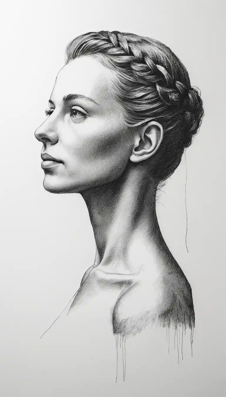 Nude woman with wine glass in soft pencil drawing
