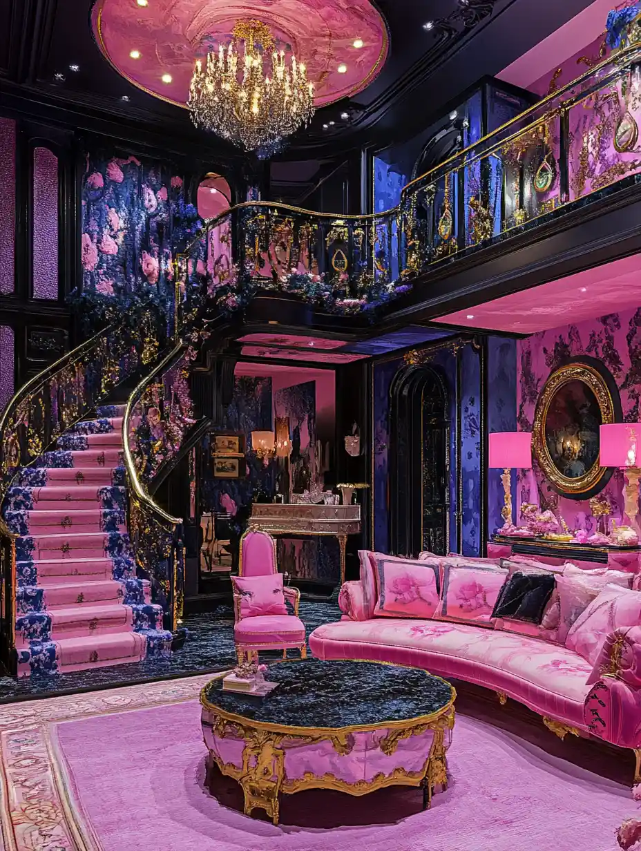 Surreal luxury interior with iconic high fashion branding