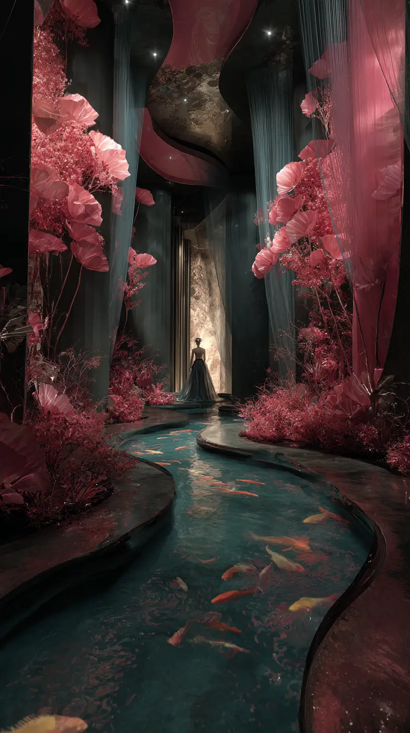 Surreal luxury interior with couture inspired gift box displays