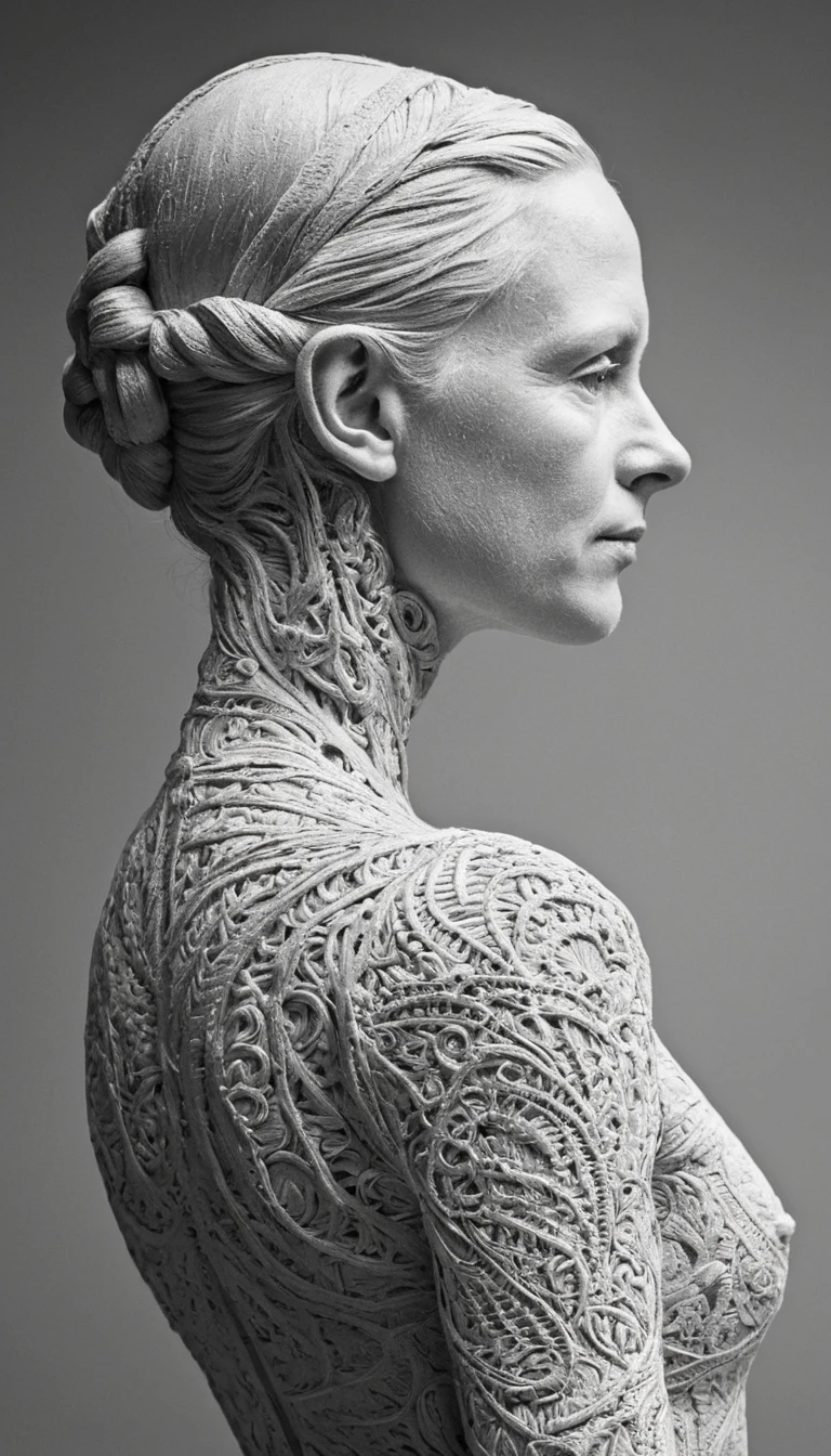 Charcoal nude woman holding wine glass in profile